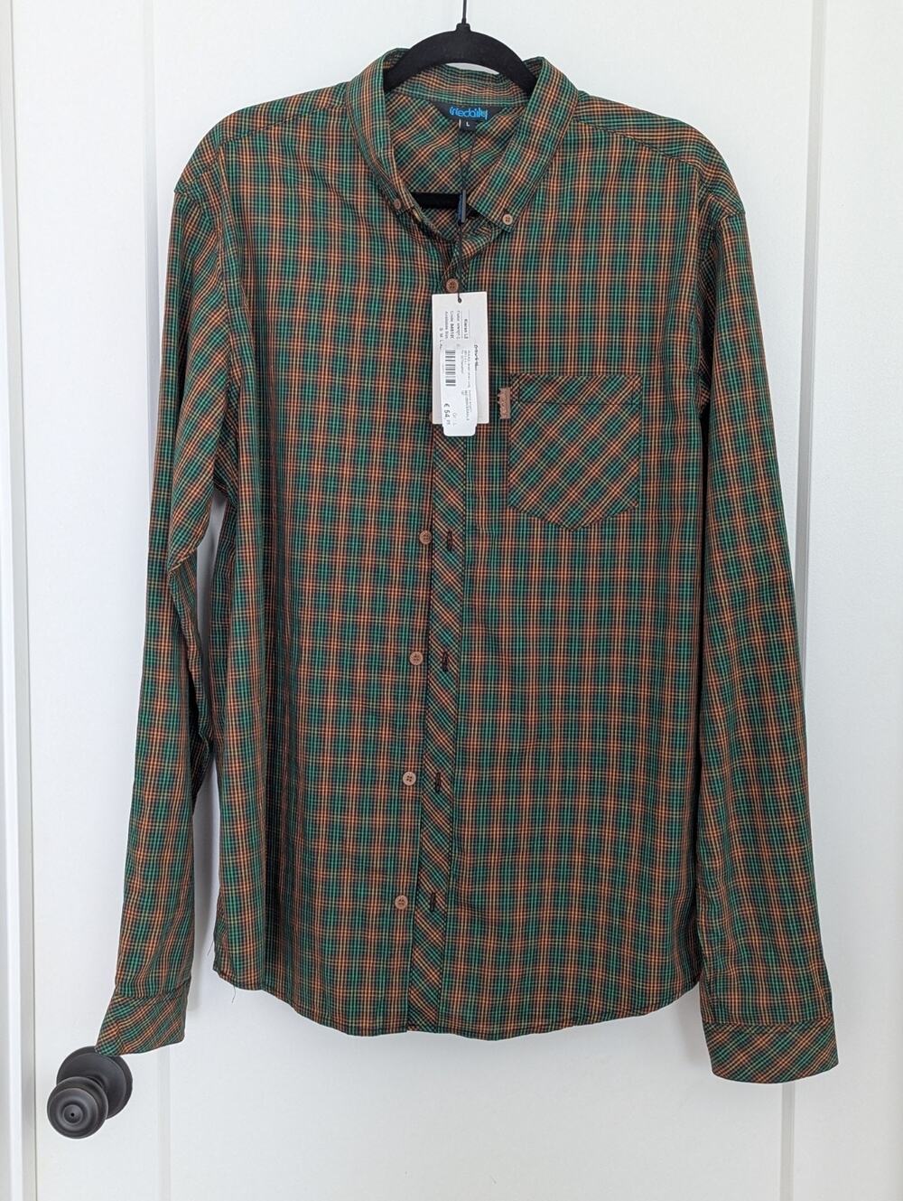 Iriedaily Men's Large Green Orange Plaid Kieran LS Button Up Shirt NWT Career